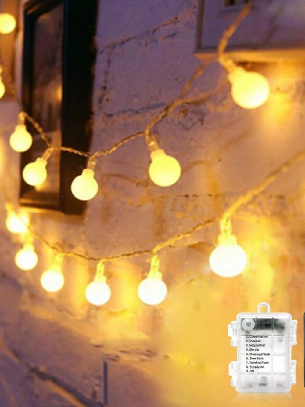 Globe String Lights Battery Operated Warm White ，Water proof 2 Pack 19.7FT 40 LE